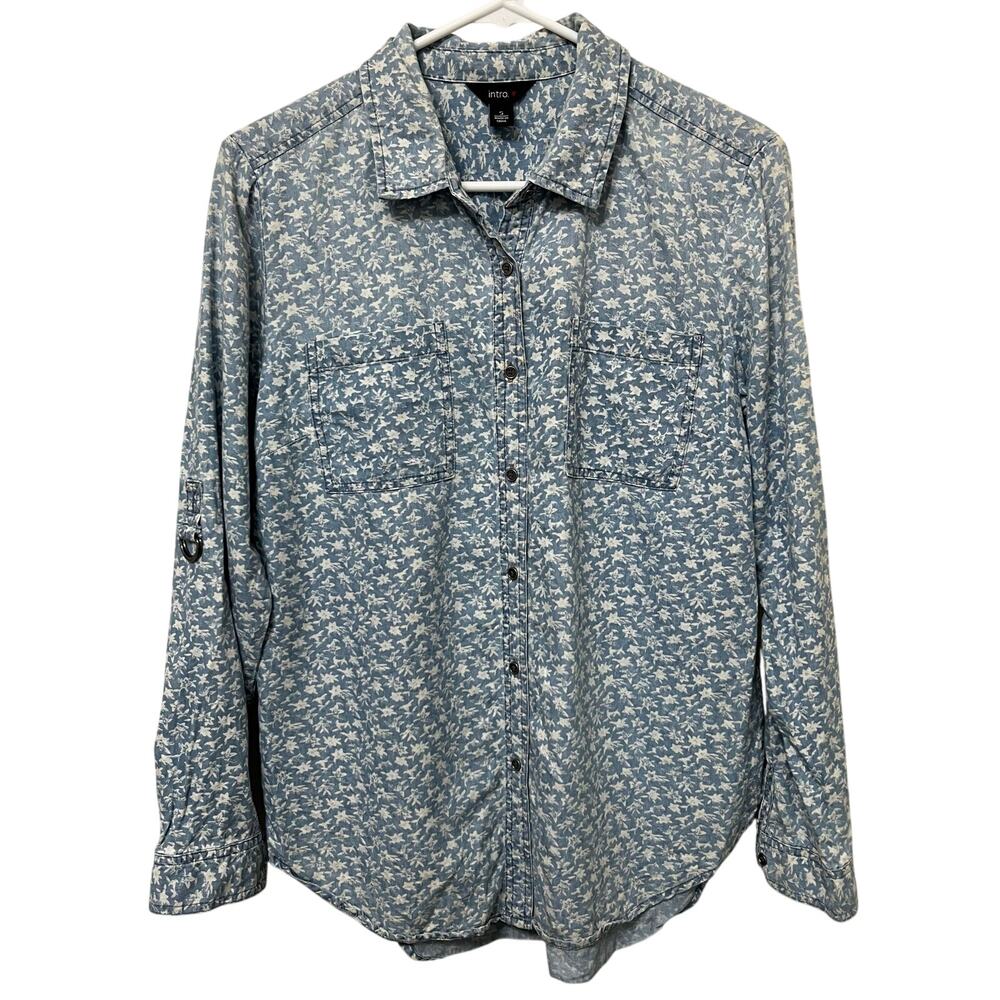 Intro. Women’s Chambray Button Up Top Sz‎ Small Roll Tab Soft